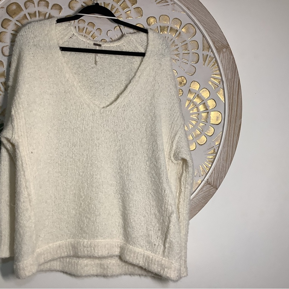 Free People Soft White V-Neck Sweater